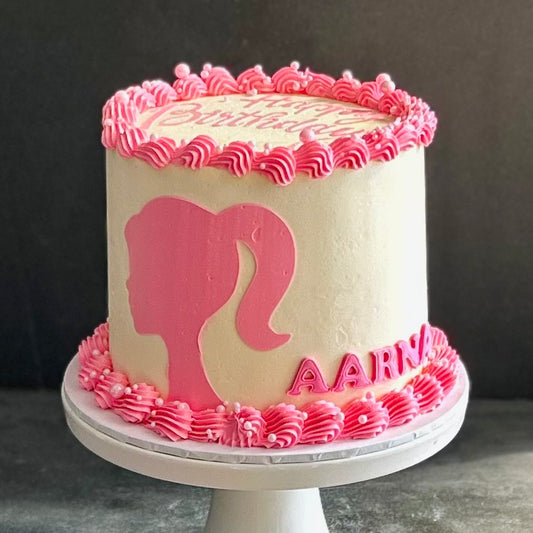 6” round Barbie themed birthday cake